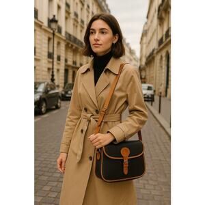 Vintage FRANCOIS MAROT PARIS France Pebble Black Leather Cross Body Purse Bag